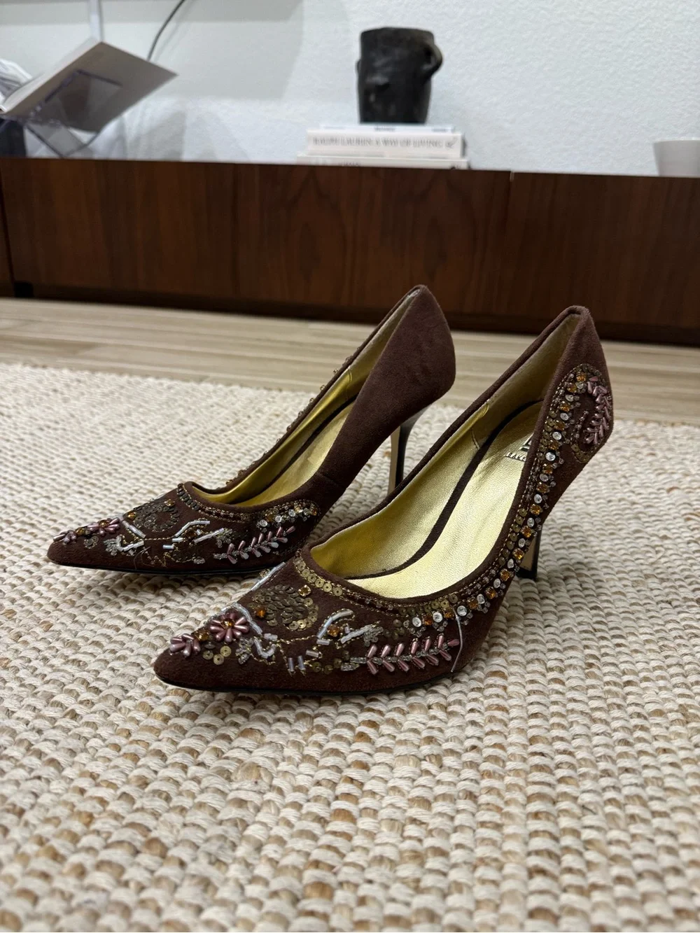 Vintage Y2K Bakers Embellished Suede Pointed Toe Pumps